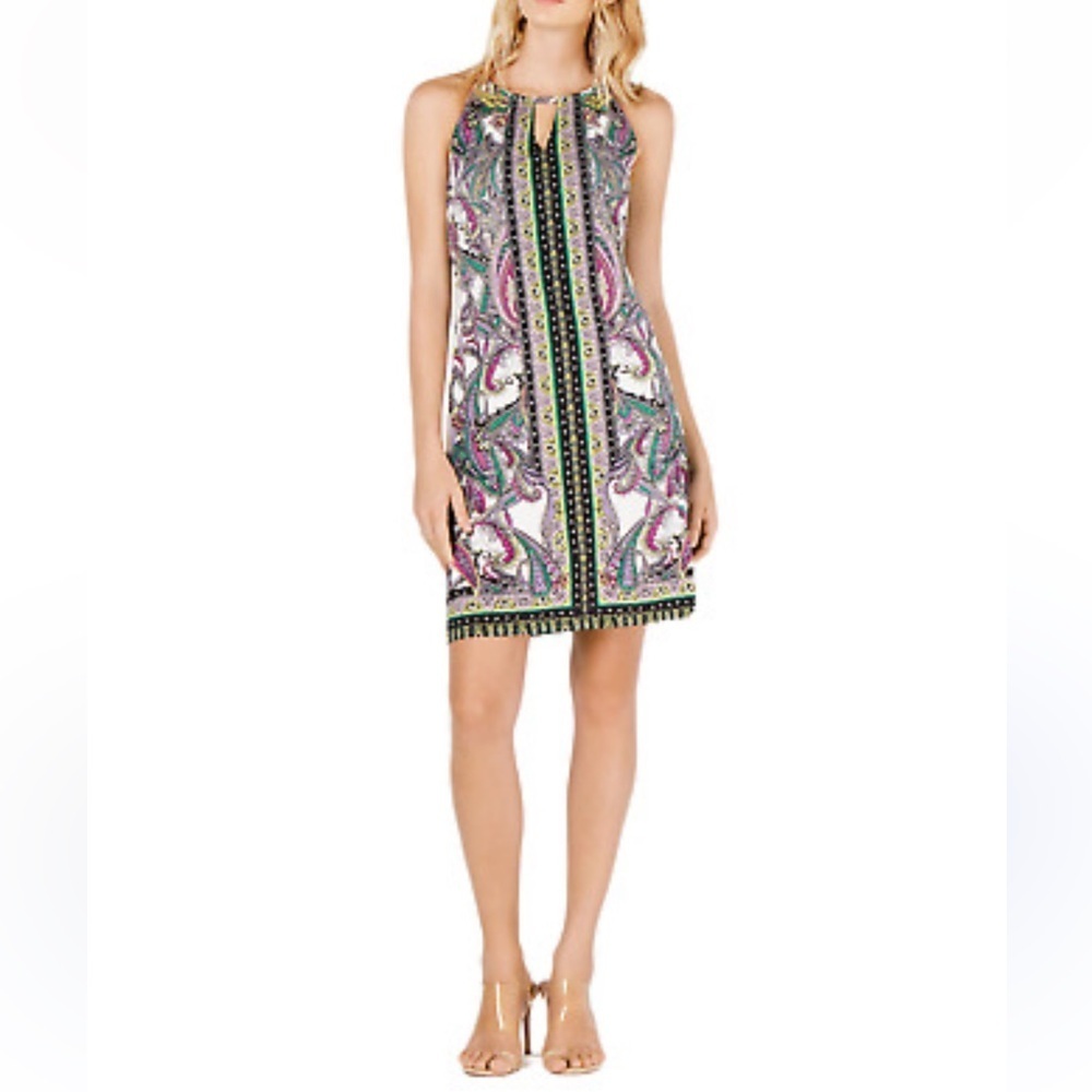 INC International Concepts Petite Sz PP printed halter‎ sheath dress (XS)